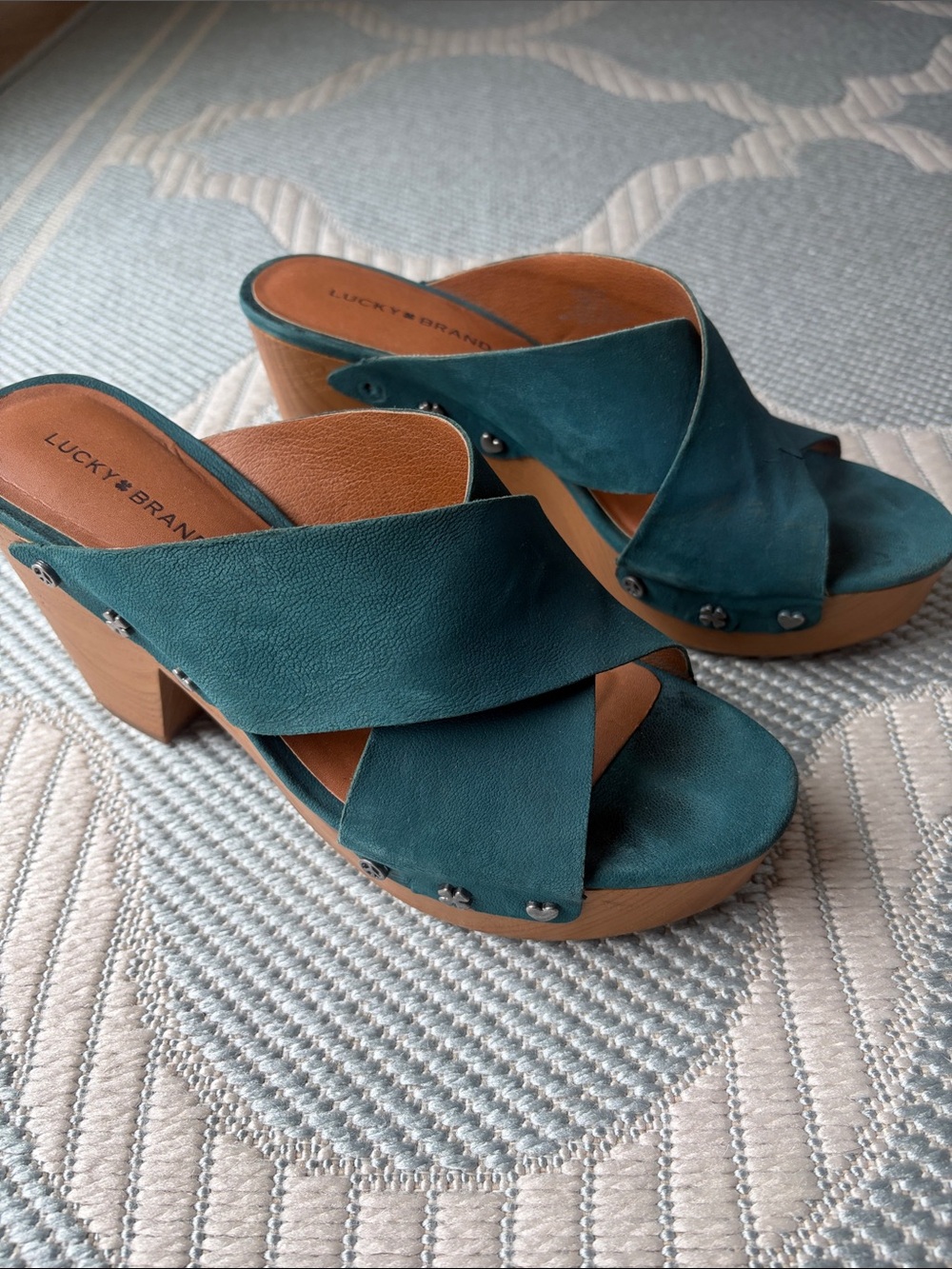 Lucky Brand Teal Suede Crisscross Platform Clog